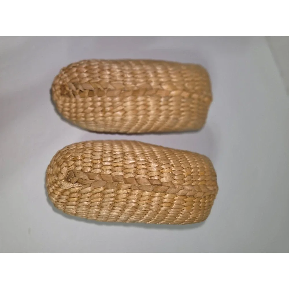 Pair of vintage‎ woven seagrass or straw decorative shoes or baskets. 1970s